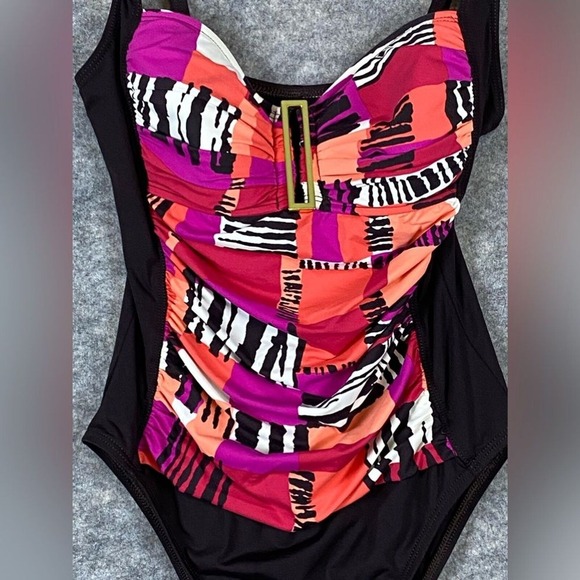 La Blanca 1-PC Swimsuit Wire-Free Ruched Bandeau Tropical Chocolate Brown Size 6 - Picture 2 of 12